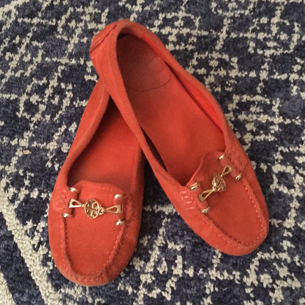 Orange suede TORY BURCH 7.5 drivers gold hardware - Picture 1 of 10